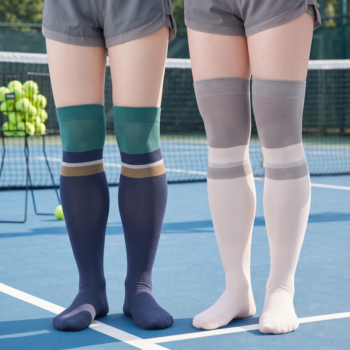 Chaussettes de compression athlétiques à blocs de couleur (2 paires) - Bleu et blanc - EU36-40(US3-7) - image 1