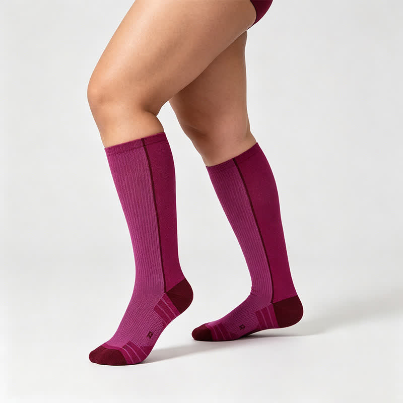 Chaussettes de compression côtelées bordeaux (2 paires) - Fuchsia - UE35-39 (US2-6) - image 1