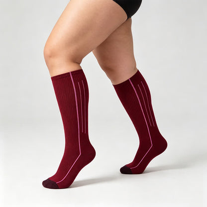 Chaussettes de compression côtelées bordeaux (2 paires) - Vin - UE35-39 (US2-6) - image 0