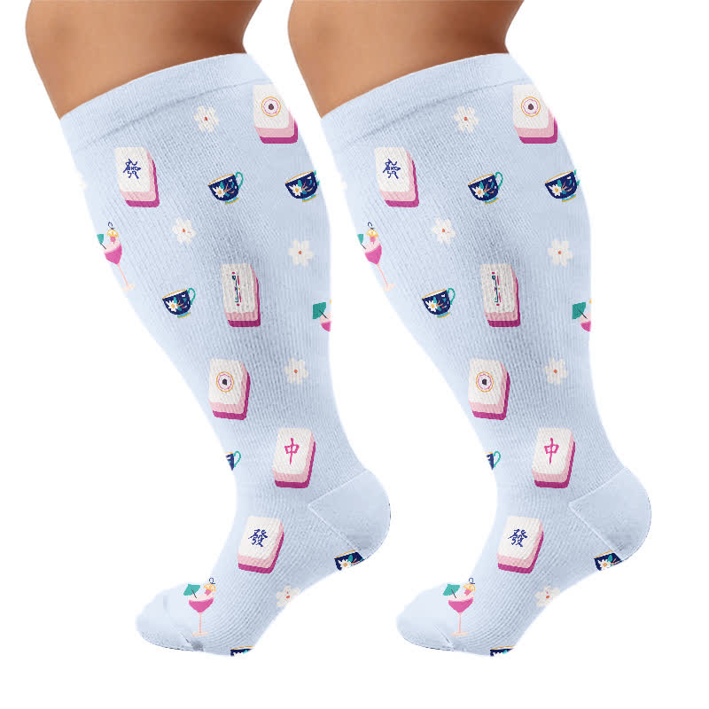 Chaussettes de compression grandes tailles inspirées du mahjong - Bleu (1 paire) - 4XL - image 6