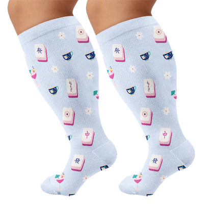 Chaussettes de compression grandes tailles inspirées du mahjong - Bleu (1 paire) - 4XL - image 6