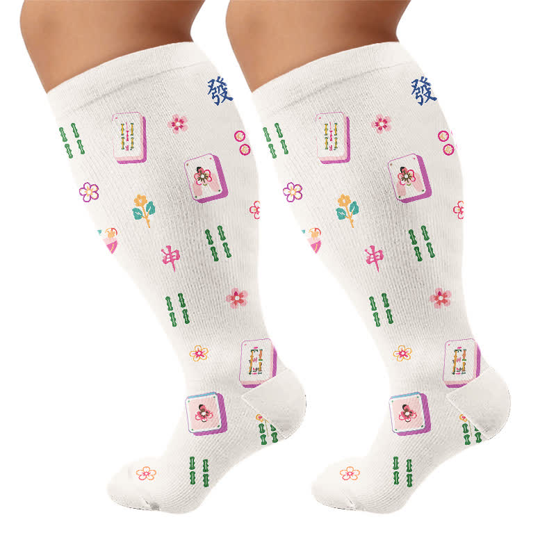 Chaussettes de compression grandes tailles inspirées du mahjong - Beige (1 paire) - 4XL - image 8