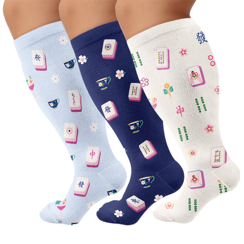 Chaussettes de compression grandes tailles inspirées du mahjong - Multicolore (3 paires) - 4XL - image 4