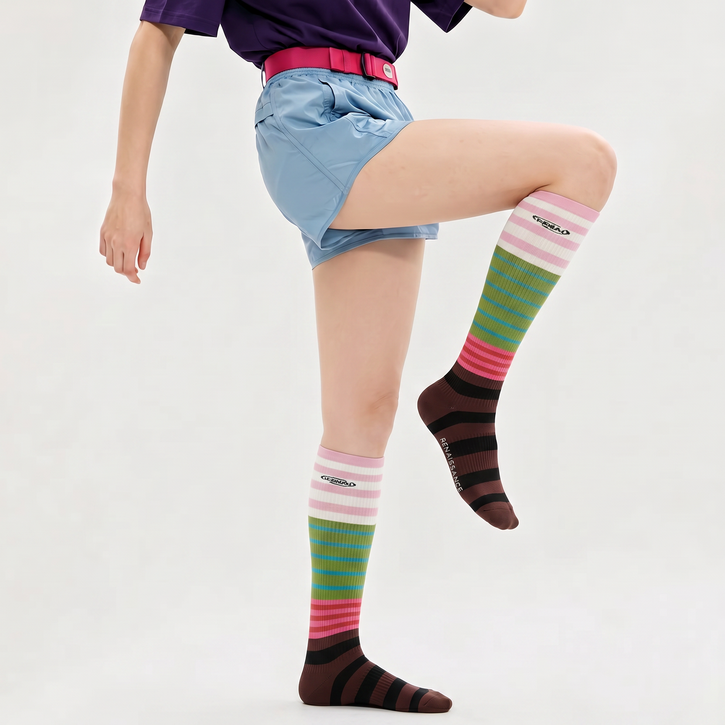 Chaussettes de compression à rayures colorées (2 paires) - image 2