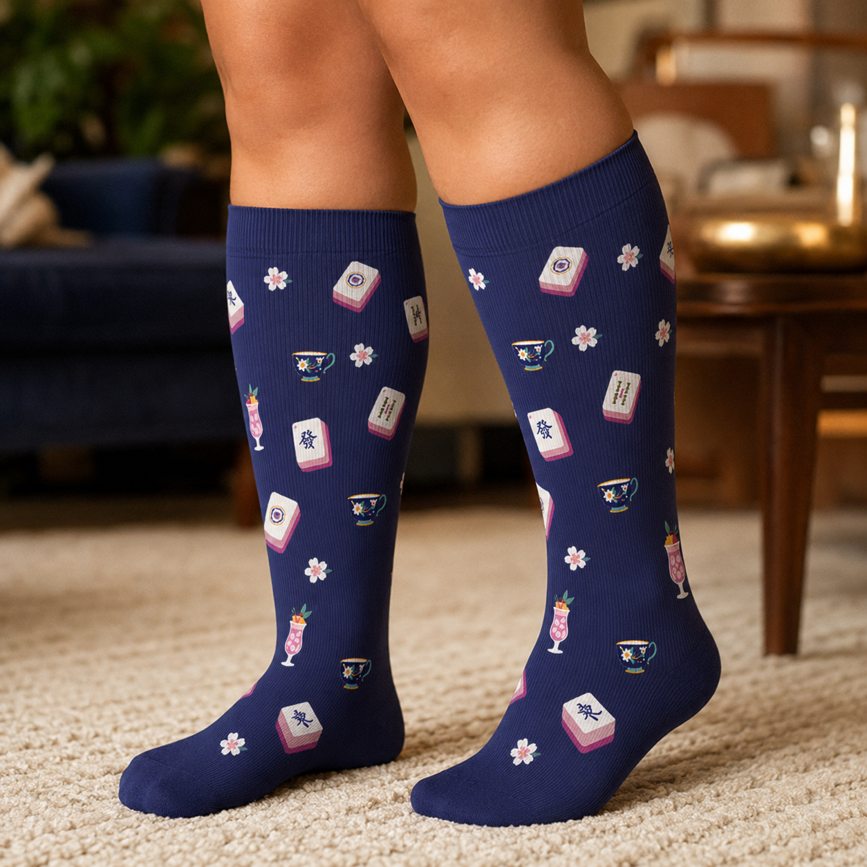 Chaussettes de compression grandes tailles inspirées du mahjong - image 3