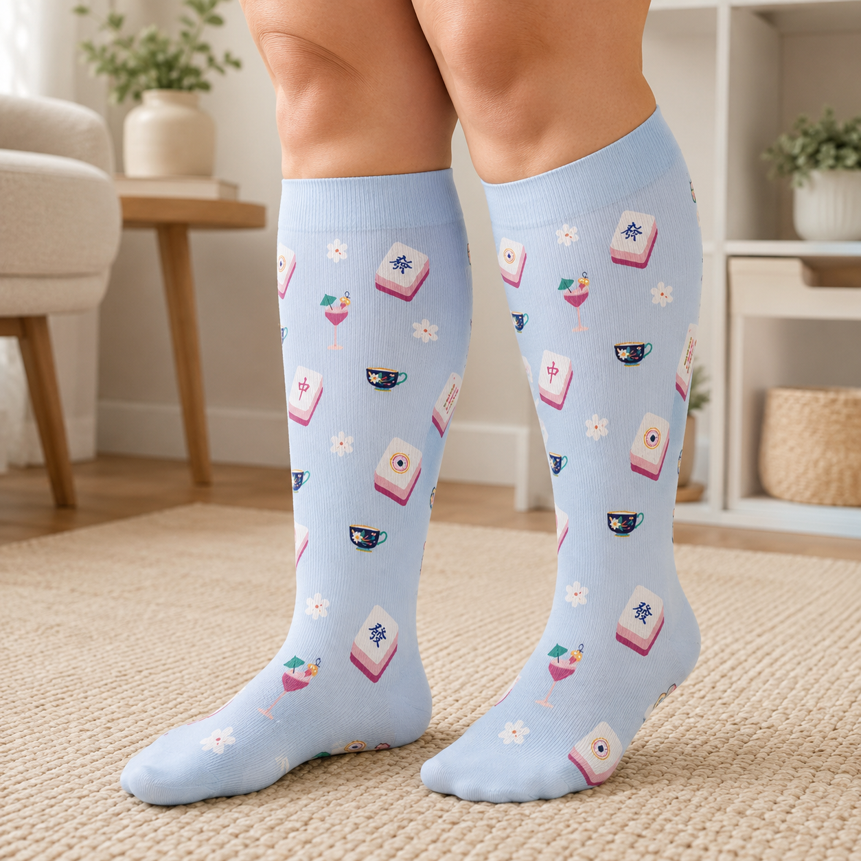 Chaussettes de compression grandes tailles inspirées du mahjong - image 1