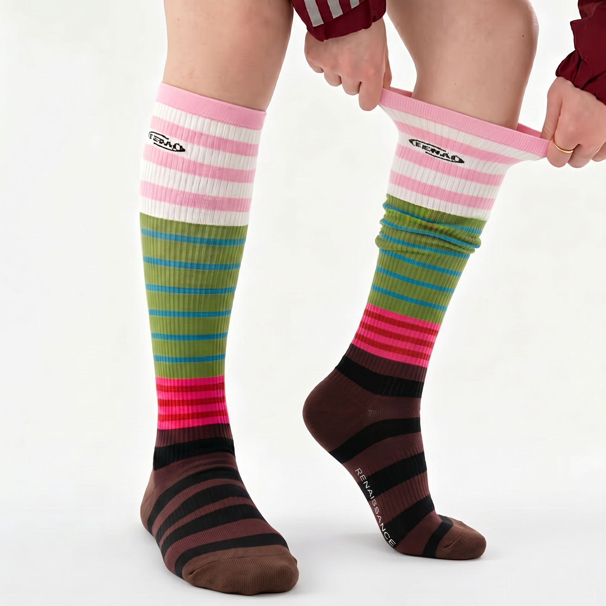Chaussettes de compression à rayures colorées (2 paires) - image 0