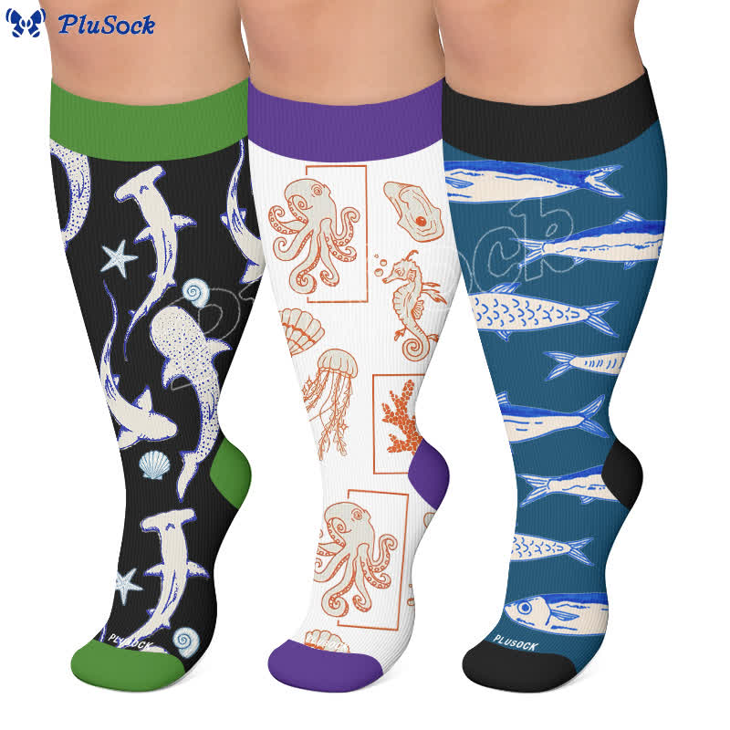 Chaussettes de compression grandes tailles motif océan - image 0