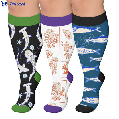Chaussettes de compression grandes tailles motif océan - image 0