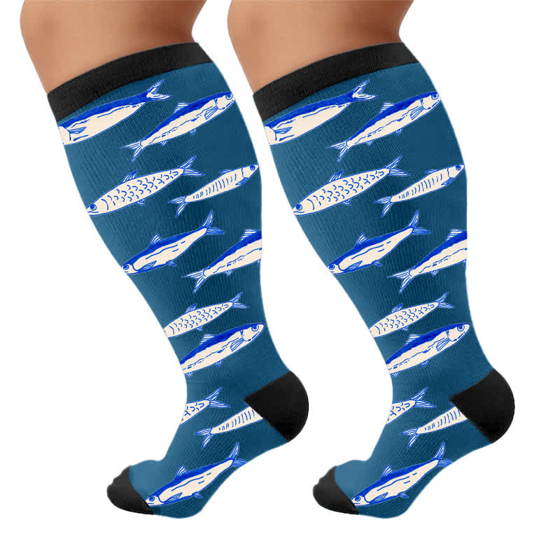 Chaussettes de compression grandes tailles motif océan - Bleu (1 paire) - 4XL - image 10