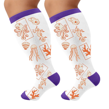 Chaussettes de compression grandes tailles motif océan - Blanc (1 paire) - 4XL - image 9