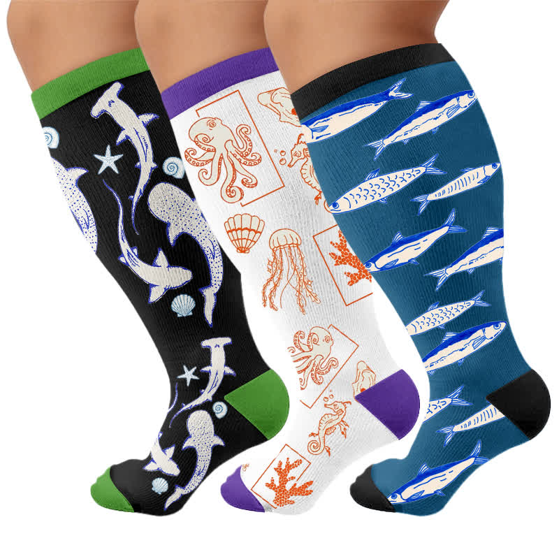Chaussettes de compression grandes tailles motif océan - Multicolore (3 paires) - 4XL - image 4