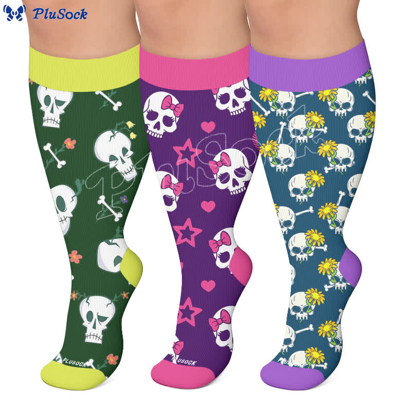 Chaussettes de compression punk crâne grande taille - image 0