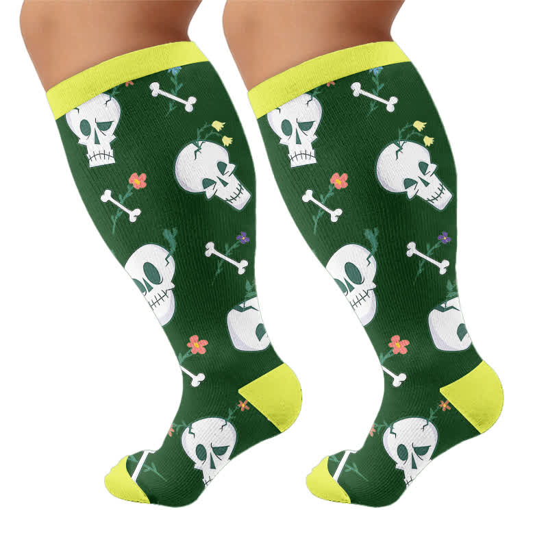 Chaussettes de compression punk crâne grande taille - Vert (1 paire) - 4XL - image 8