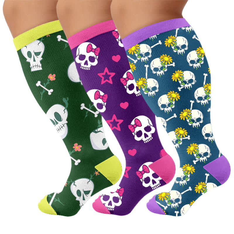 Chaussettes de compression punk crâne grande taille - Multicolore (3 paires) - 4XL - image 4