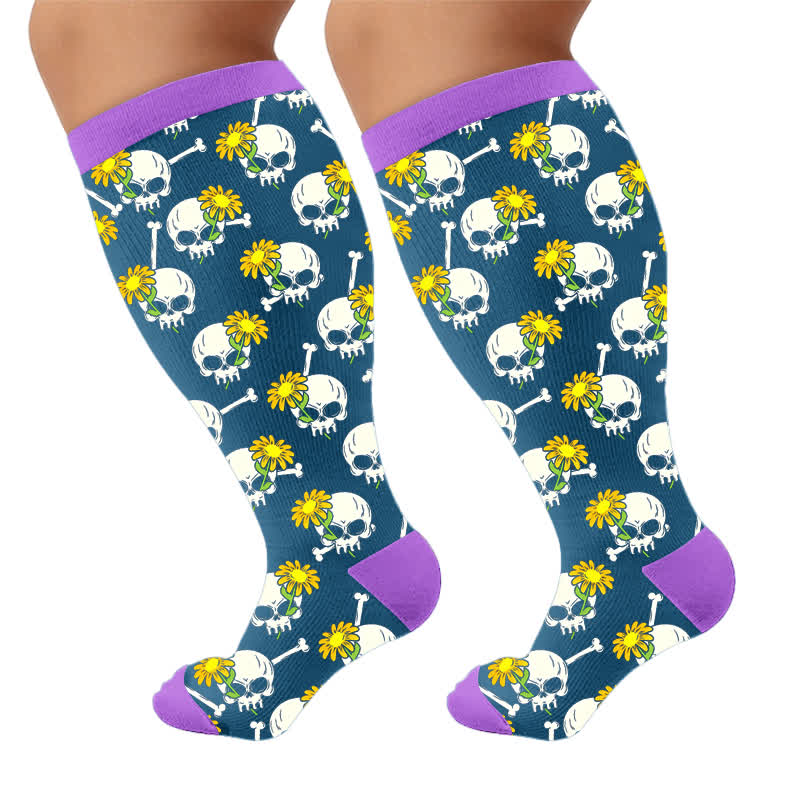 Chaussettes de compression punk crâne grande taille - Bleu (1 paire) - 4XL - image 10