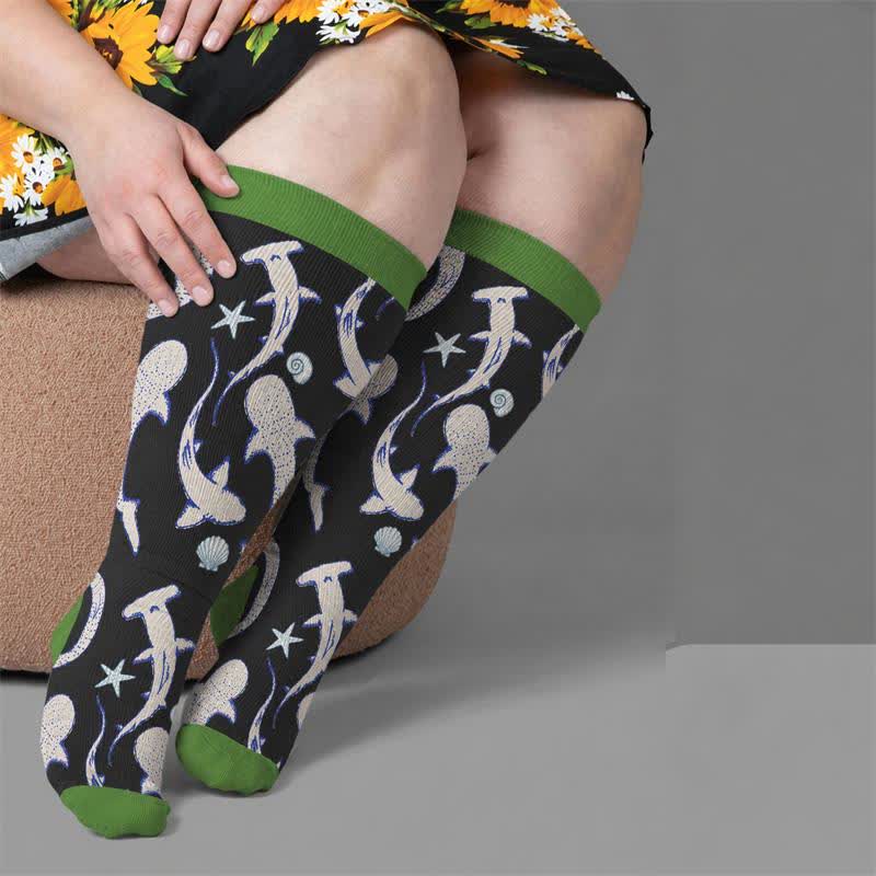 Chaussettes de compression grandes tailles motif océan - image 1