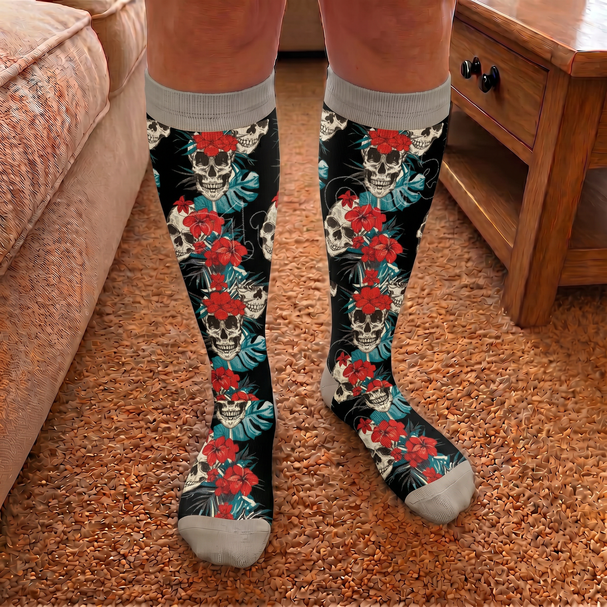 Chaussettes de compression tête de mort grande taille - image 2