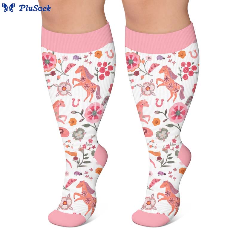 Chaussettes de compression grandes tailles à motif lapin fleuri - image 5