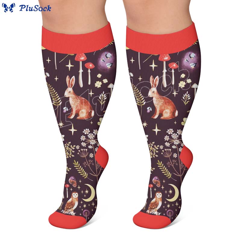 Chaussettes de compression grandes tailles à motif lapin fleuri - image 7