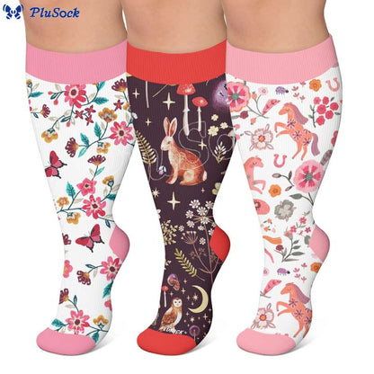 Chaussettes de compression grandes tailles à motif lapin fleuri - image 0