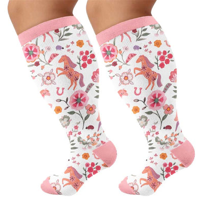 Chaussettes de compression grandes tailles à motif lapin fleuri - Rose clair (1 paire) - 4XL - image 10