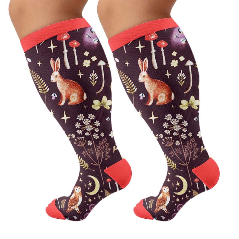 Chaussettes de compression grandes tailles à motif lapin fleuri - Noir (1 paire) - 4XL - image 9