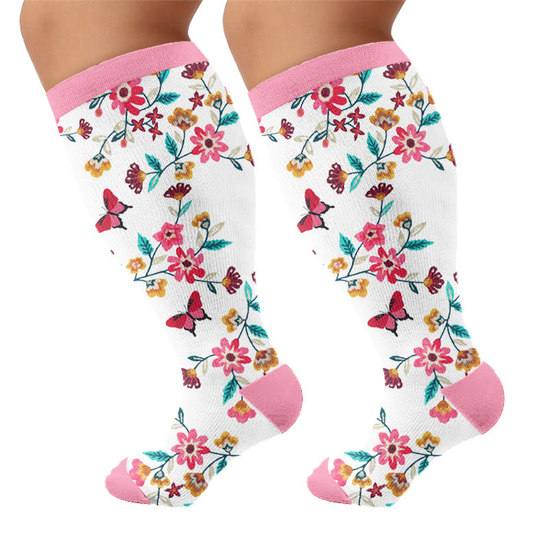 Chaussettes de compression grandes tailles à motif lapin fleuri - Rose (1 paire) - 4XL - image 8