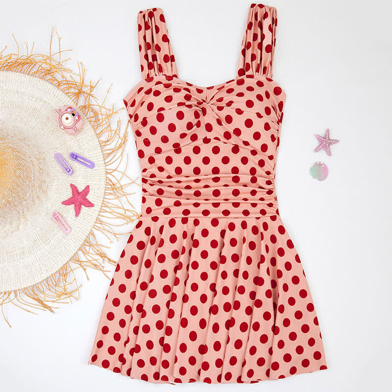 Maillot de bain à jupe à pois rose poudré - image 5