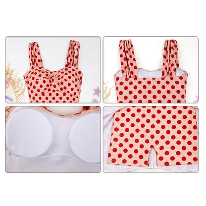 Maillot de bain à jupe à pois rose poudré - image 7