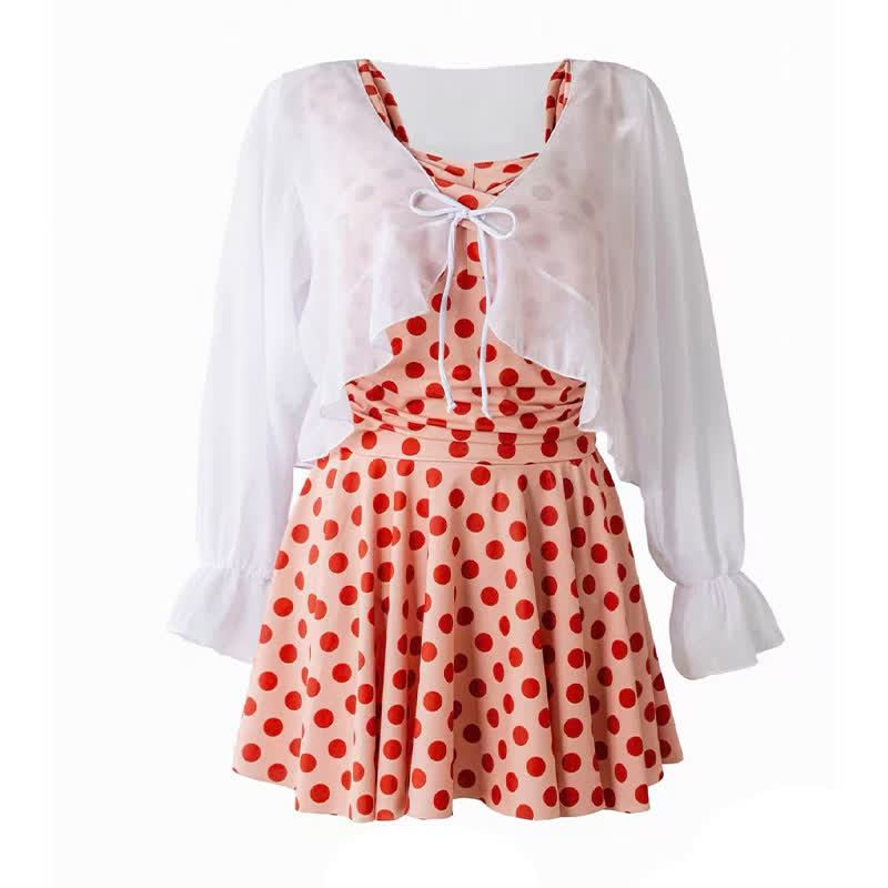 Maillot de bain à jupe à pois rose poudré - image 6
