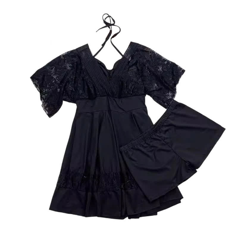 Robe de bain à manches en dentelle noire - image 7