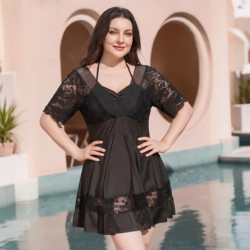 Robe de bain à manches en dentelle noire - image 3