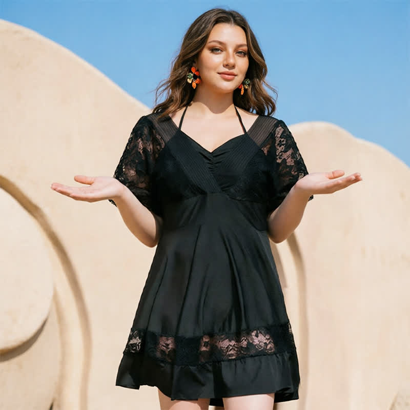 Robe de bain à manches en dentelle noire - image 2