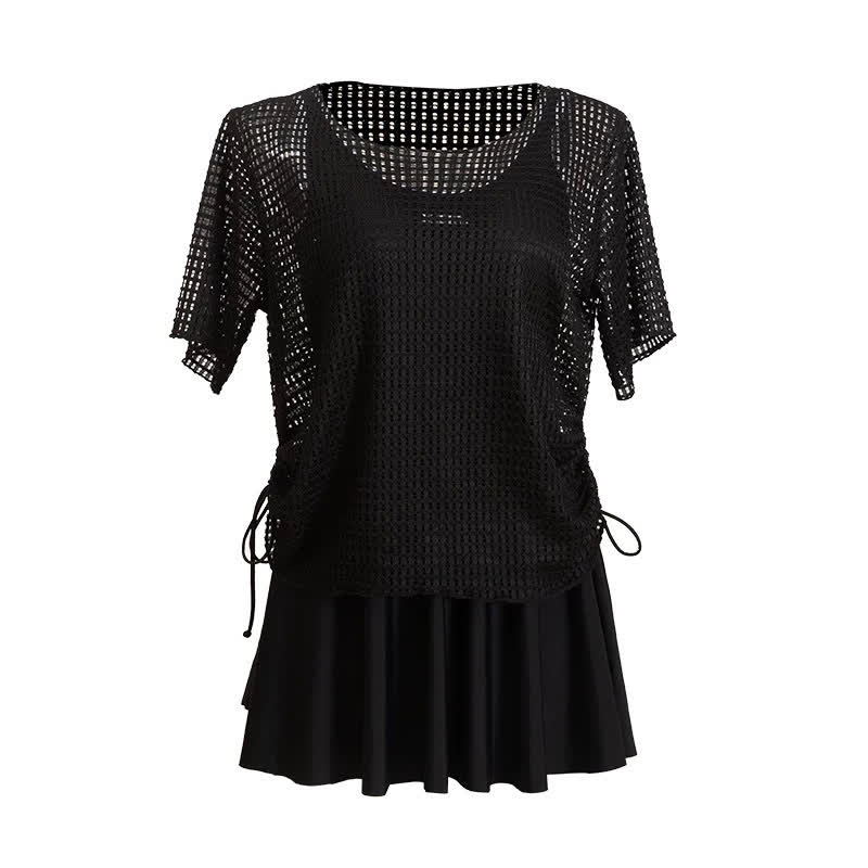 Maillot de bain une pièce à jupe en résille noire - image 6