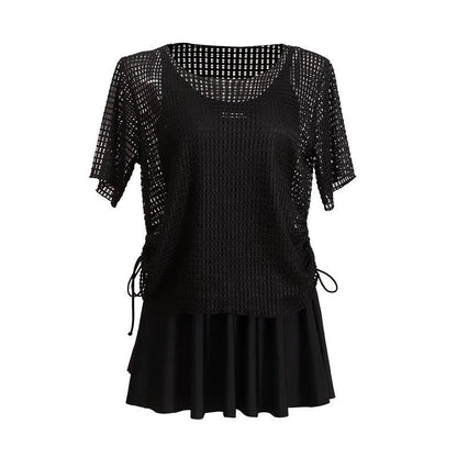 Maillot de bain une pièce à jupe en résille noire - image 6