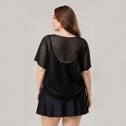 Maillot de bain une pièce à jupe en résille noire - image 4