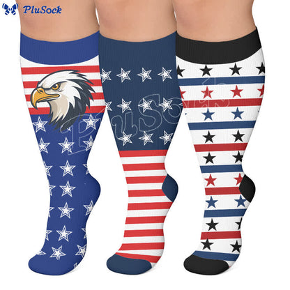 Chaussettes de compression grandes tailles à motif aigle et étoiles patriotiques - image 0