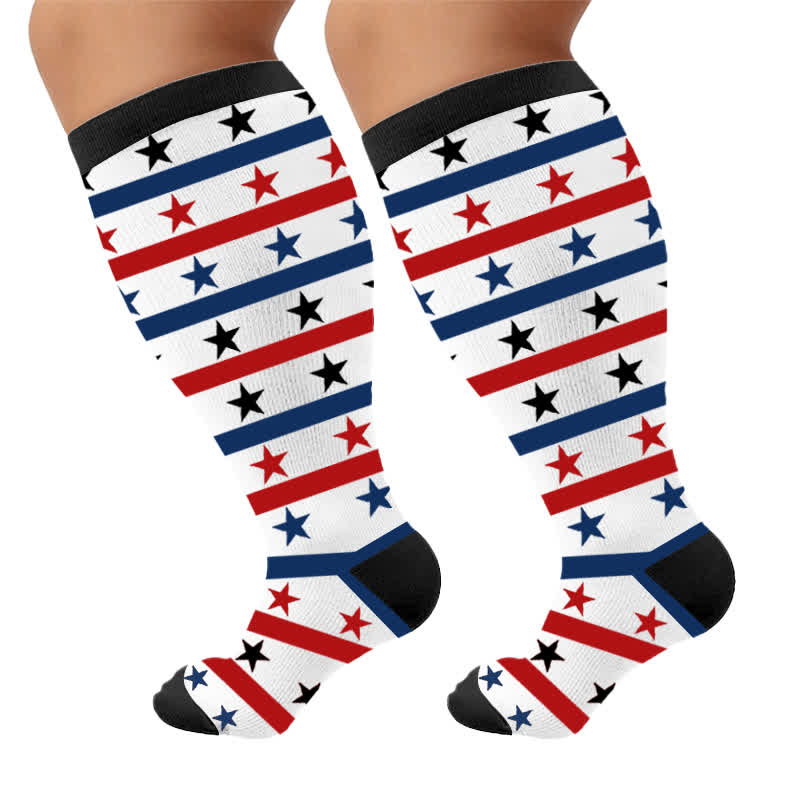 Chaussettes de compression grandes tailles à motif aigle et étoiles patriotiques - Blanc - 4XL - image 10