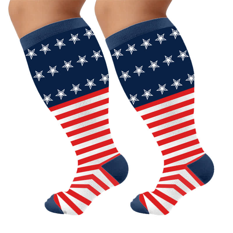 Chaussettes de compression grandes tailles à motif aigle et étoiles patriotiques - Rouge - 4XL - image 9