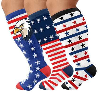 Chaussettes de compression grandes tailles à motif aigle et étoiles patriotiques - image 4