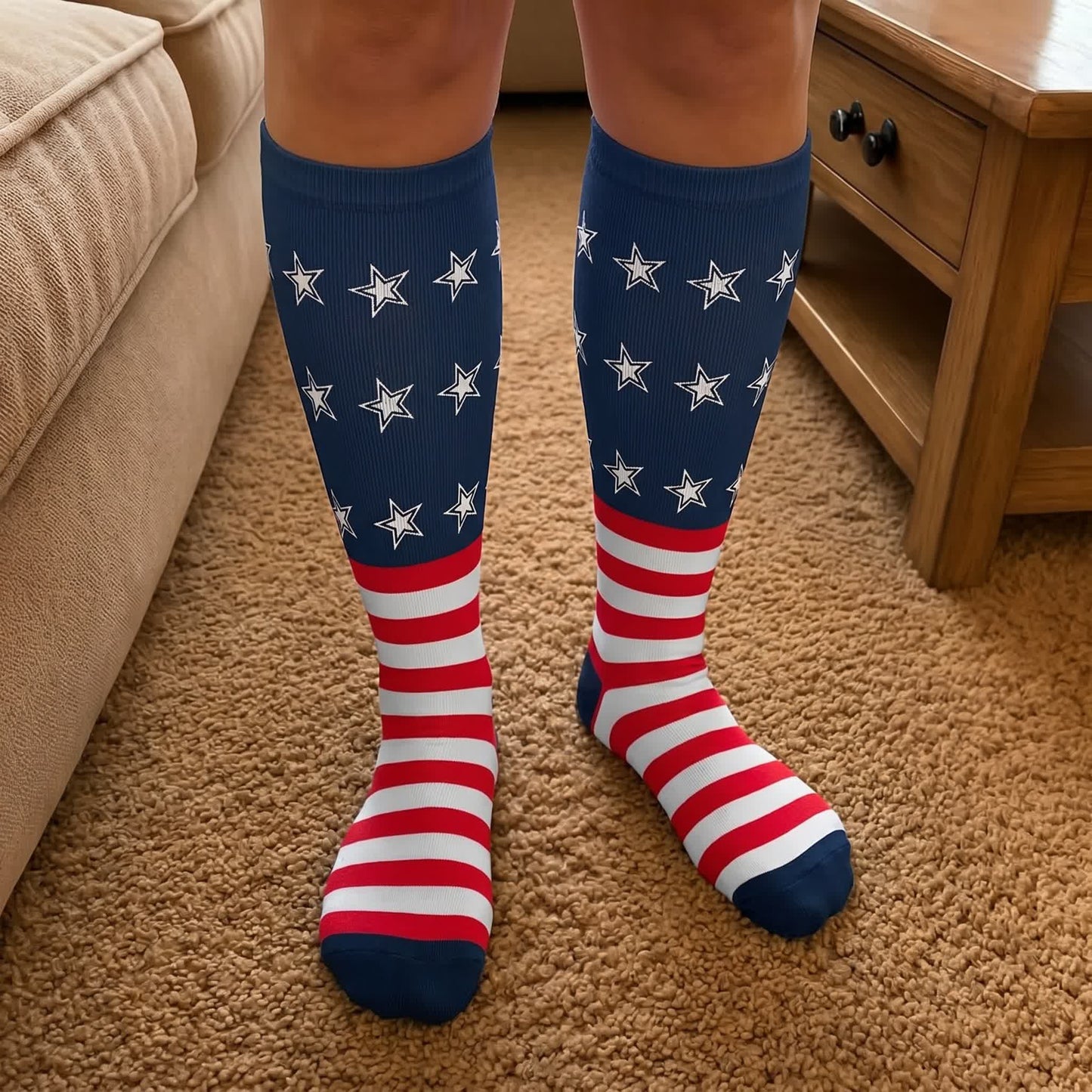 Chaussettes de compression grandes tailles à motif aigle et étoiles patriotiques - image 2