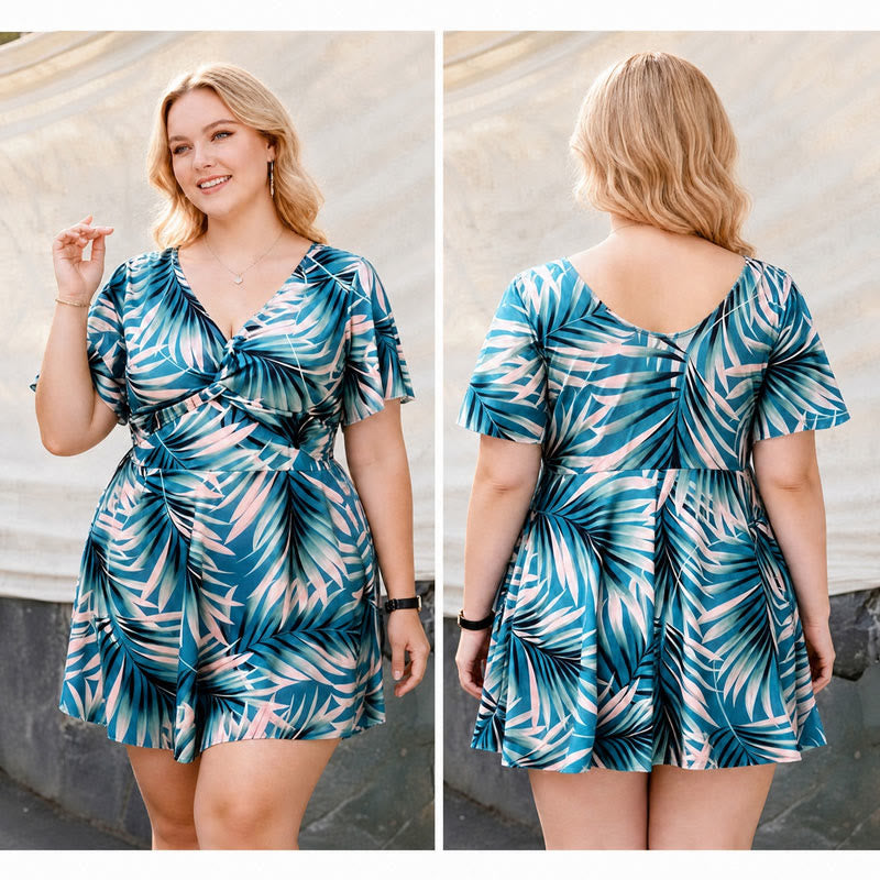 Maillot de bain enveloppant à motif de feuilles tropicales - image 1