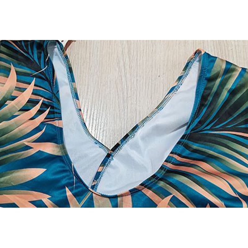 Maillot de bain enveloppant à motif de feuilles tropicales - image 5