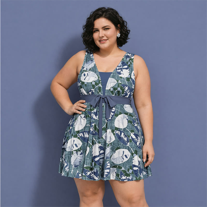 Maillot de bain imprimé feuilles marine - Gris - 5XL - image 3