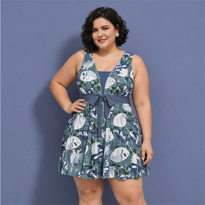 Maillot de bain imprimé feuilles marine - Gris - 5XL - image 3
