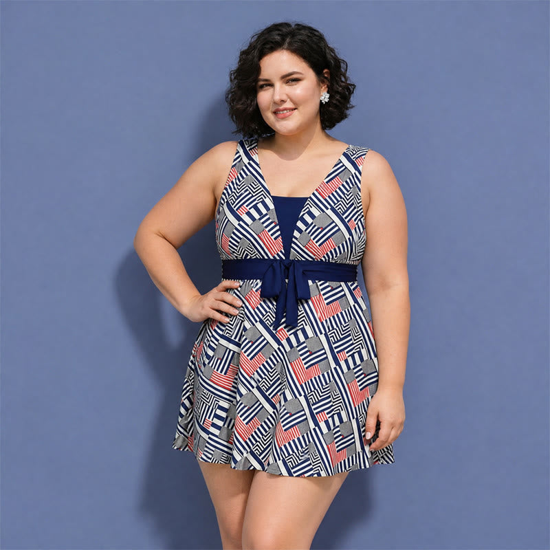 Maillot de bain imprimé feuilles marine - Blanc - 5XL - image 0