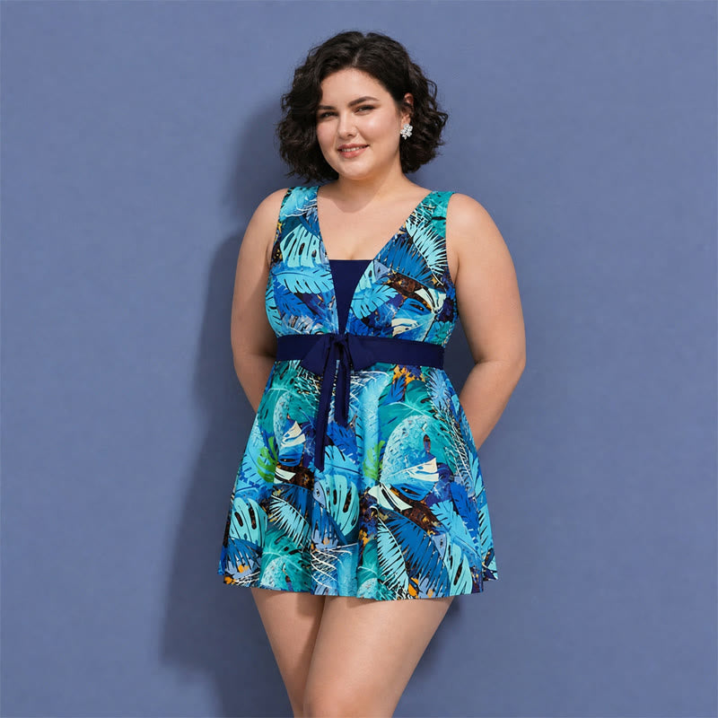 Maillot de bain imprimé feuilles marine - Bleu ciel - 5XL - image 5