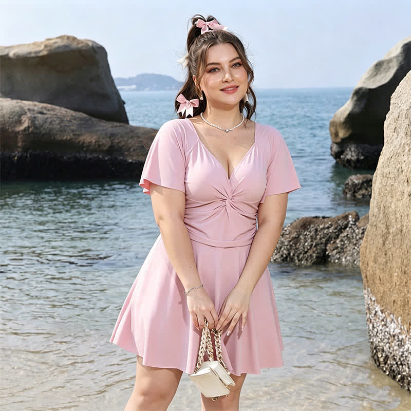 Maillot de bain rose poudré à col en V froncé - image 4