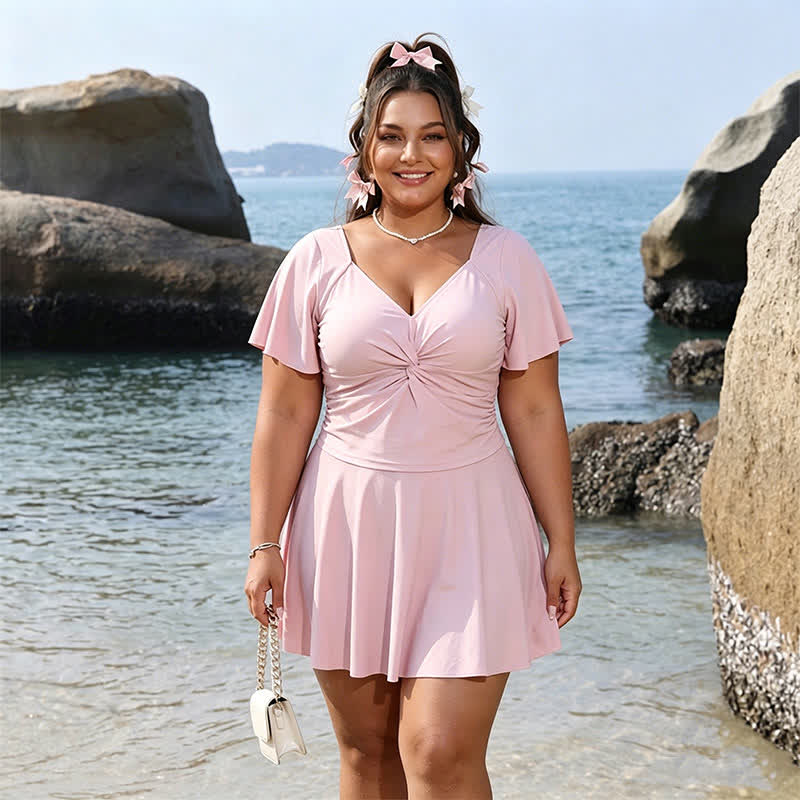 Maillot de bain rose poudré à col en V froncé - image 5